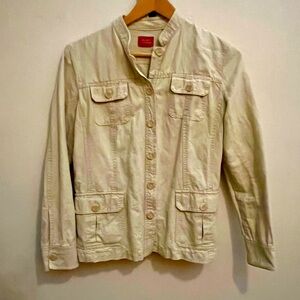 Valerie Stevens Cream Linen-Cotton Jean Jacket/Workcoat, Size M